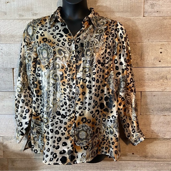 💥5/$25 Antels women’s‎ animal print button up blouse in size  14 - Picture 1 of 9